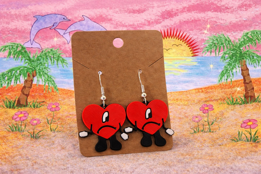 Pendientes Corazón Bad Bunny – Pendientes 3D Rojos con Diseño Divertido | Regalo Original